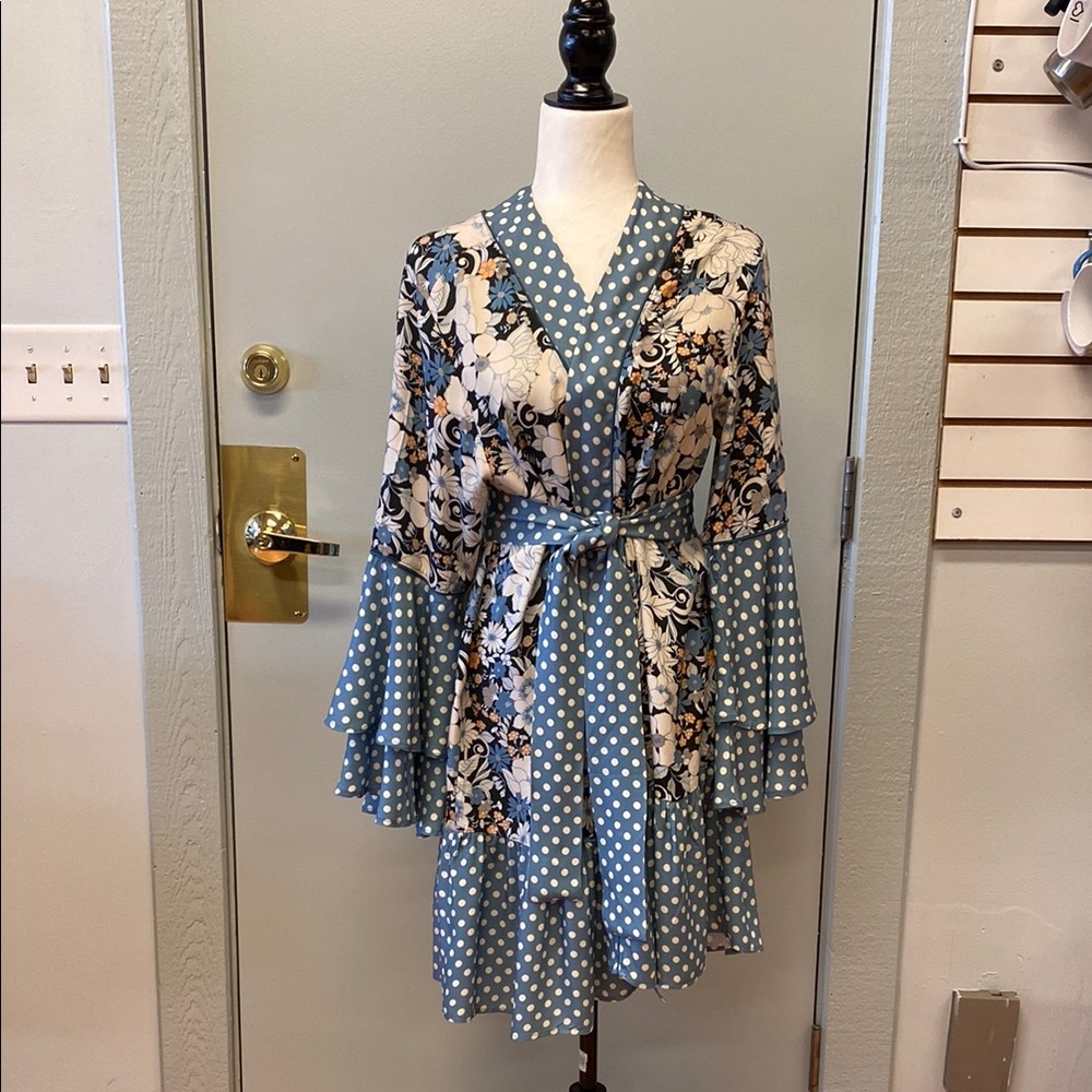 Maaji Leslie Floral and Polka Dot Kimono Dress/Cover Up Wrap - Small